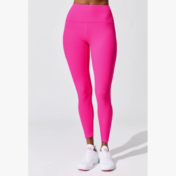 Carbon38 Pants - Carbon38 Ribbed 7/8 Legging – XXL – Neon Pink – Sculpting High Rise